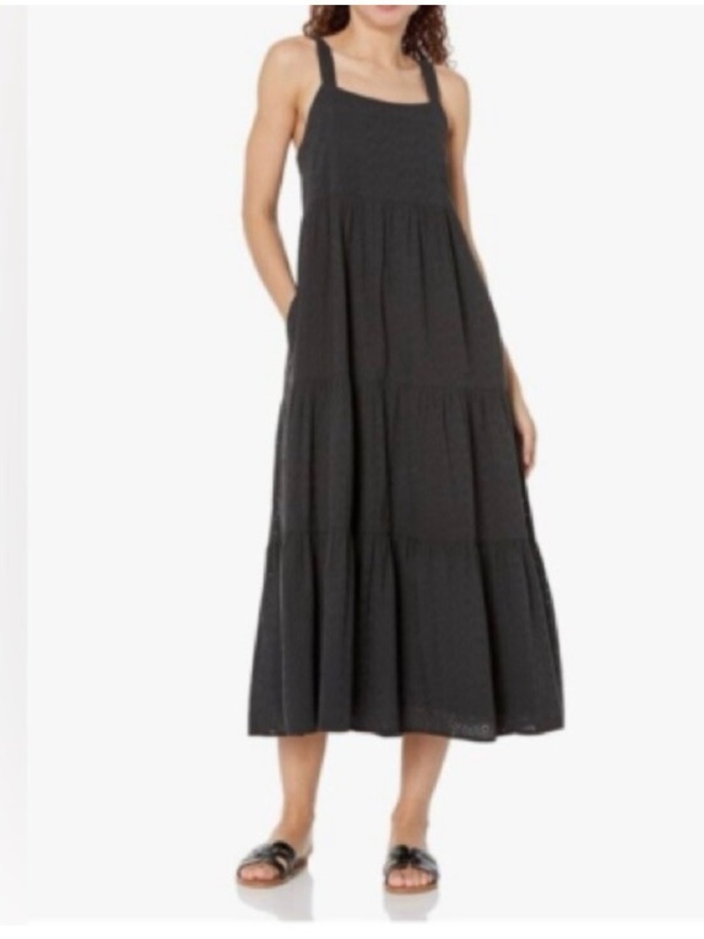 Square-Neck Black Tiered Maxi Dress with Wide Straps